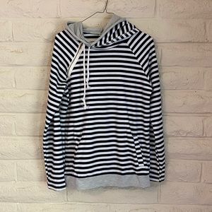 Navy striped hoodie with double hood